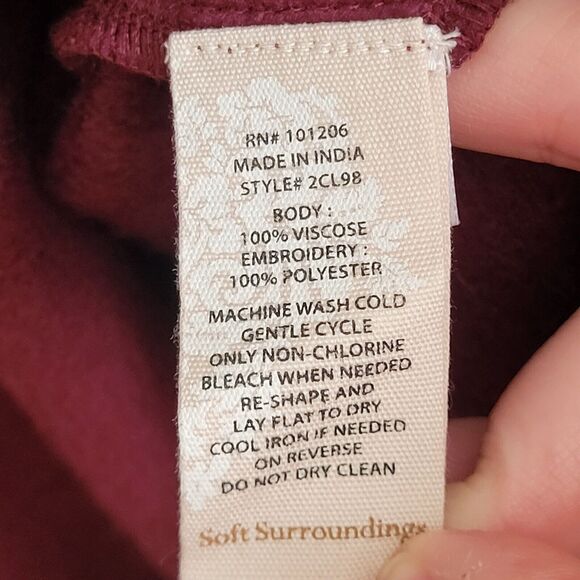 Soft Surroundings Womens Cardigan Sweater Size Large Maroon Embroidered Fleece - Picture 8 of 11